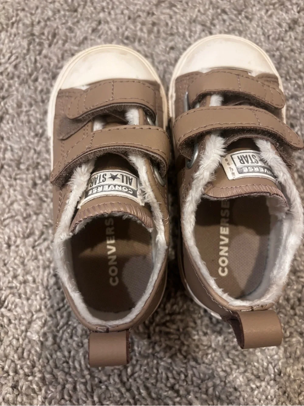 Converse Kids' Tan Faux-Fur Velcro Sneakers